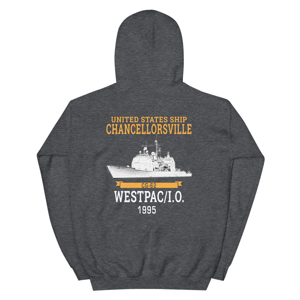 USS Chancellorsville (CG-62) 1995 WESTPAC/IO Hoodie – back view, heather