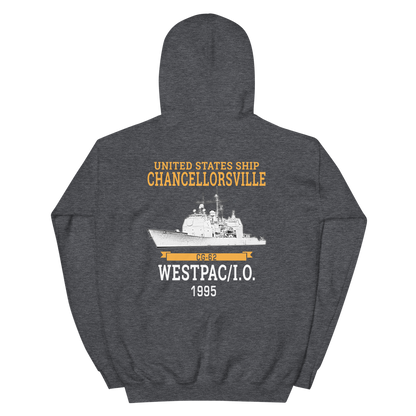USS Chancellorsville (CG-62) 1995 WESTPAC/IO Hoodie – back view, heather