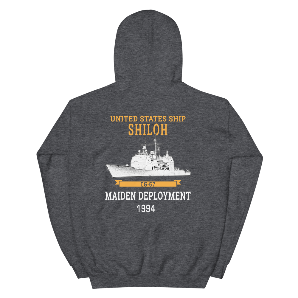 USS Shiloh (CG-67) 1994 Maiden Deployment Hoodie – back view, heather
