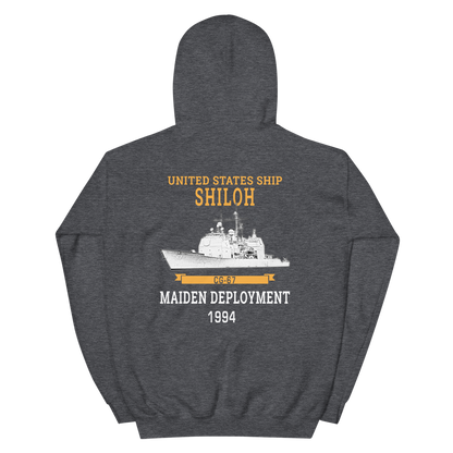 USS Shiloh (CG-67) 1994 Maiden Deployment Hoodie – back view, heather