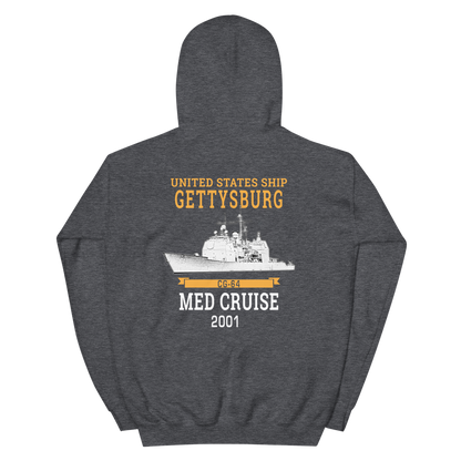 USS Gettysburg (CG-64) 2001 MED Hoodie – back view, heather