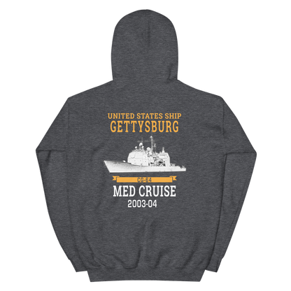 USS Gettysburg (CG-64) 2003-04 MED Hoodie – back view, heather