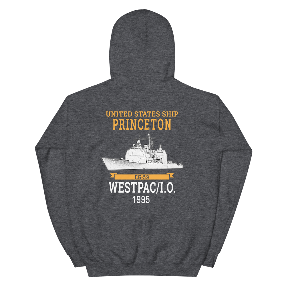 USS Princeton (CG-59) 1995 WESTPAC/IO Unisex Hoodie – back view, heather