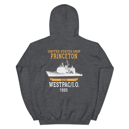 USS Princeton (CG-59) 1995 WESTPAC/IO Unisex Hoodie – back view, heather