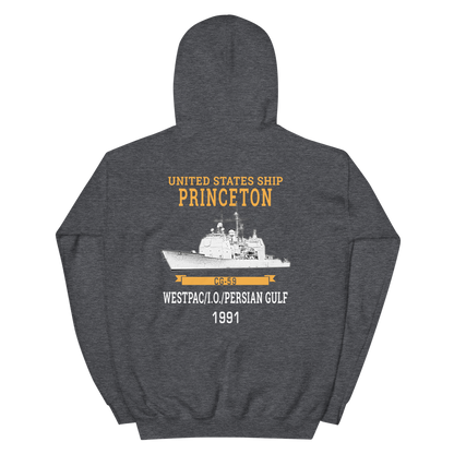 USS Princeton (CG-59) 1991 WESTPAC/IO/Persian Gulf Unisex Hoodie – back view, heather