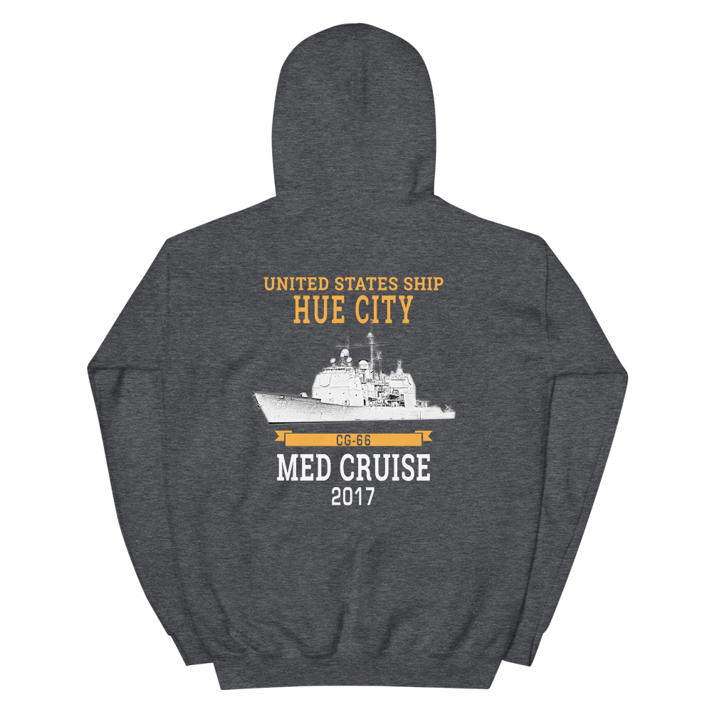 USS Hue City (CG-66) 2017 MED Unisex Hoodie – back view, heather