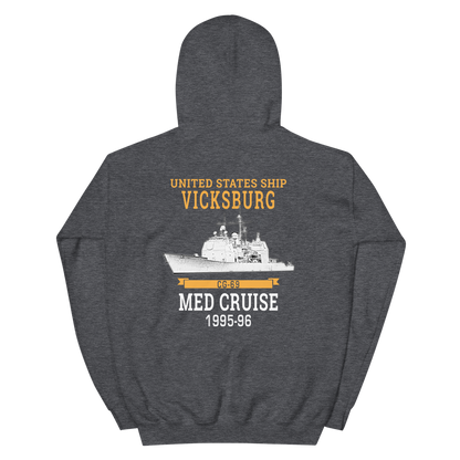 USS Vicksburg (CG-69) 1995-96 MED Unisex Hoodie – back view, heather