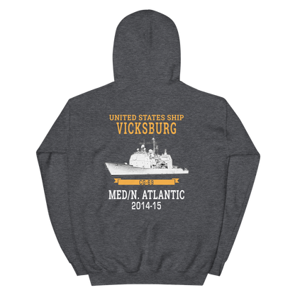 USS Vicksburg (CG-69) 2014-15 MED/N. ATLANTIC Unisex Hoodie – back view, heather