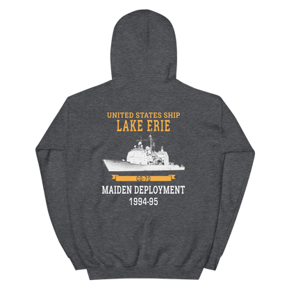 USS Lake Erie (CG-70) 1994-95 Maiden Deployment Unisex Hoodie – back view, heather