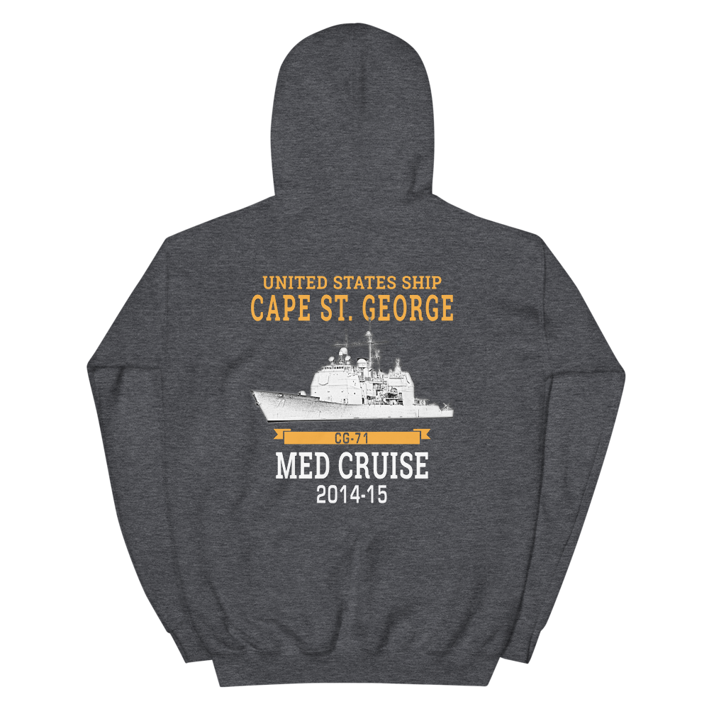 USS Cape St. George (CG-71) 2014-15 MED Unisex Hoodie – back view, heather