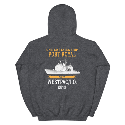 USS Port Royal (CG-73) 2013 WESTPAC/IO Unisex Hoodie – back view, heather