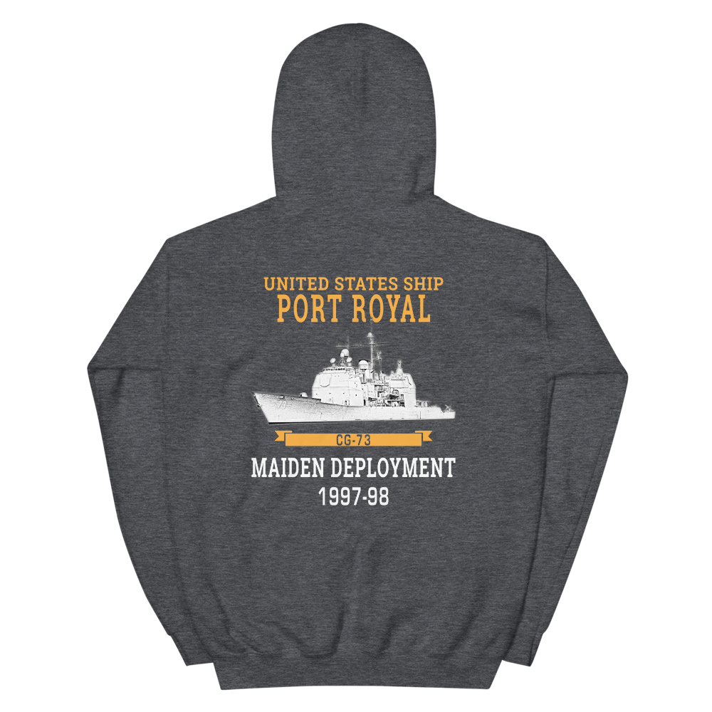 USS Port Royal (CG-73) 1997-98 Maiden Deployment Unisex Hoodie – back view, heather