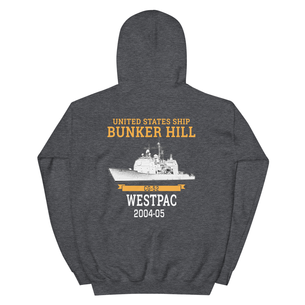 USS Bunker Hill (CG-52) 2004-05 WESTPAC Unisex Hoodie – back view, heather