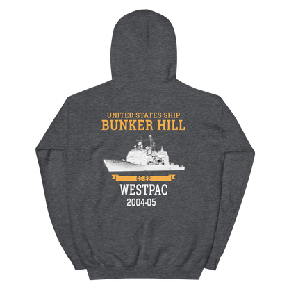 USS Bunker Hill (CG-52) 2004-05 WESTPAC Unisex Hoodie – back view, heather