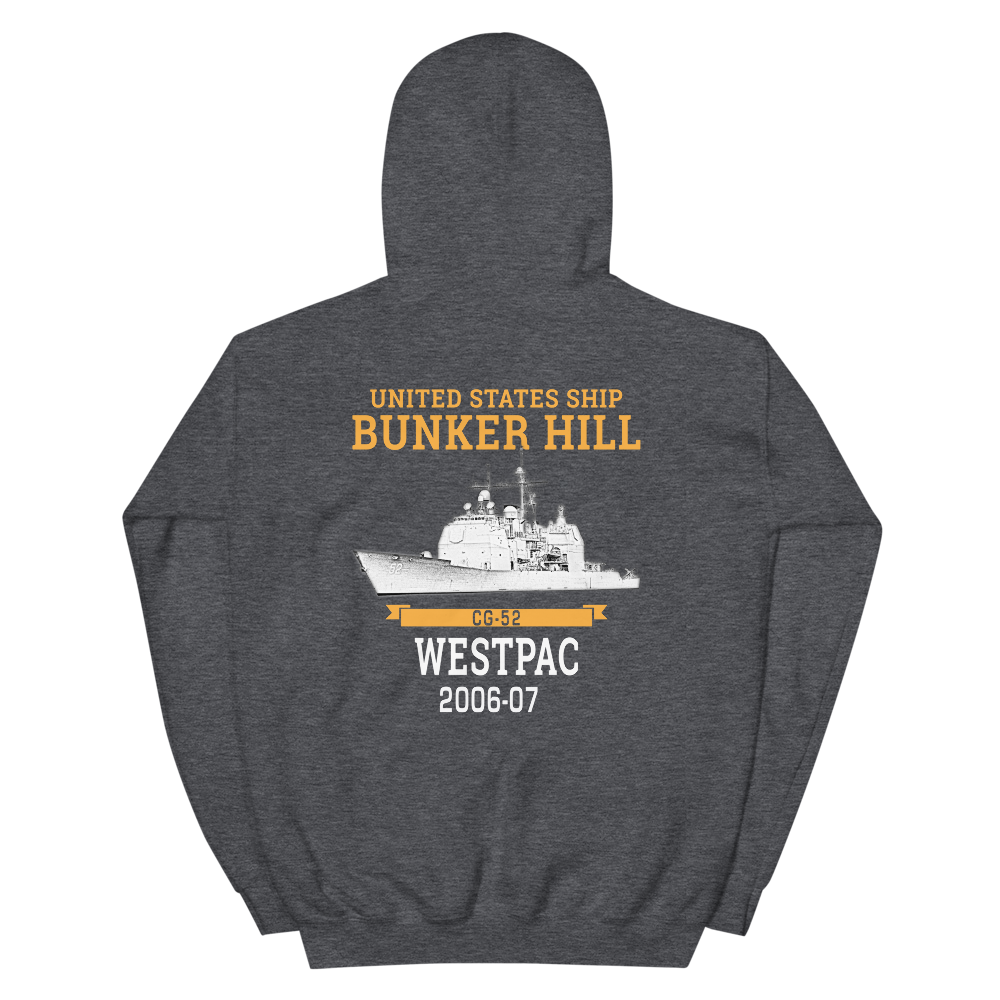 USS Bunker Hill (CG-52) 2006-07 WESTPAC Unisex Hoodie – back view, heather