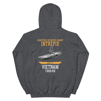 USS Intrepid (CVS-11) 1968-69 Vietnam Hoodie – back view, heather