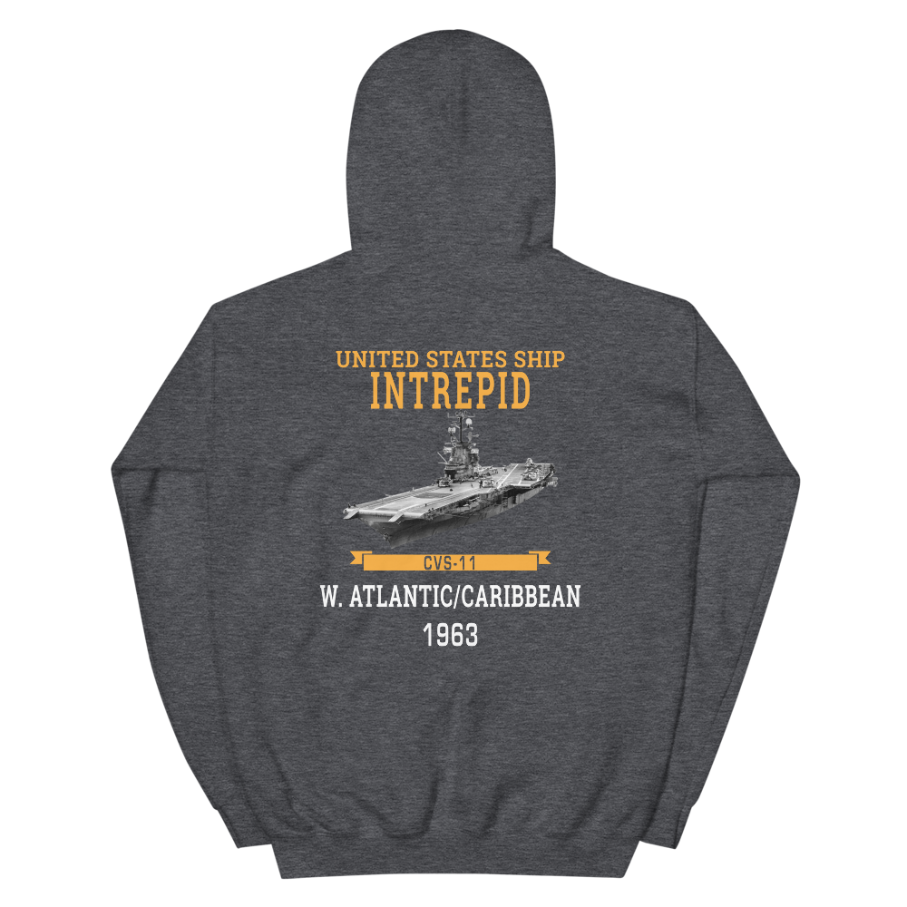 USS Intrepid (CVS-11) 1963 W. Atlantic/Caribbean Hoodie – back view, heather