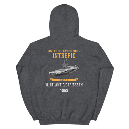 USS Intrepid (CVS-11) 1963 W. Atlantic/Caribbean Hoodie – back view, heather