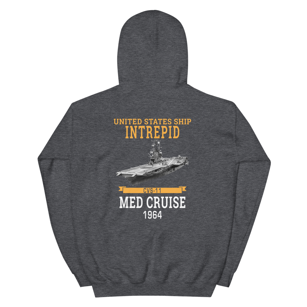 USS Intrepid (CVS-11) 1964 MED Hoodie – back view, heather