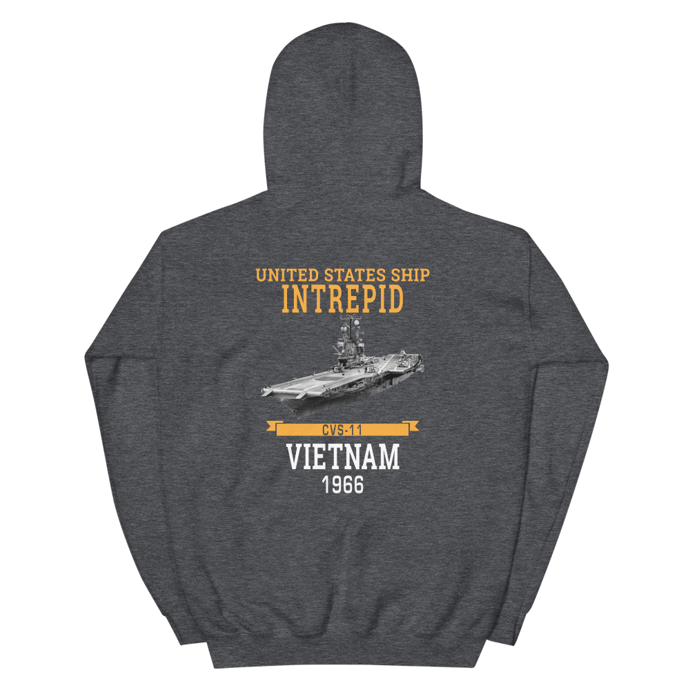 USS Intrepid (CVS-11) 1966 Vietnam Hoodie – back view, heather
