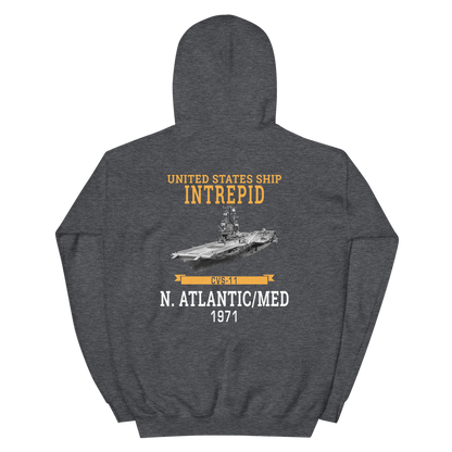 USS Intrepid (CVS-11) 1971 N.Atlantic/MED Hoodie – back view, heather
