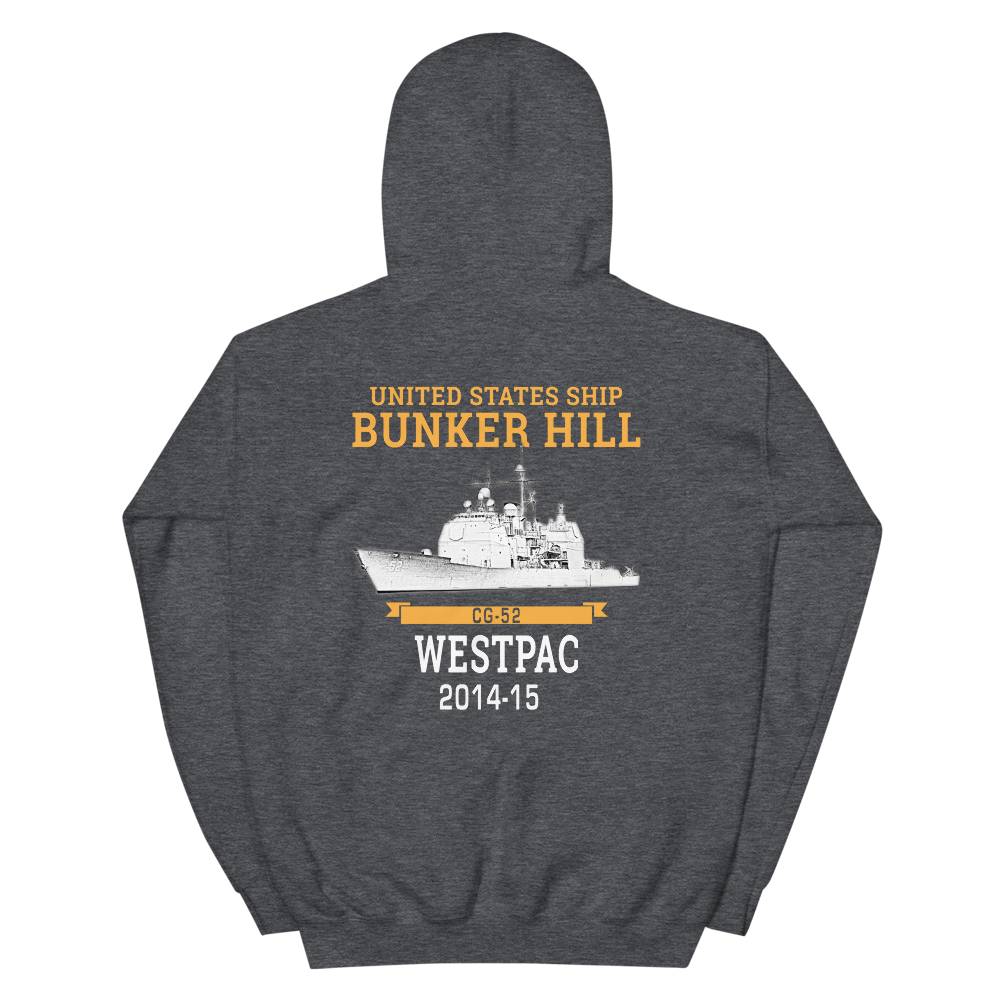 USS Bunker Hill (CG-52) 2014-15 WESTPAC Hoodie – back view, heather