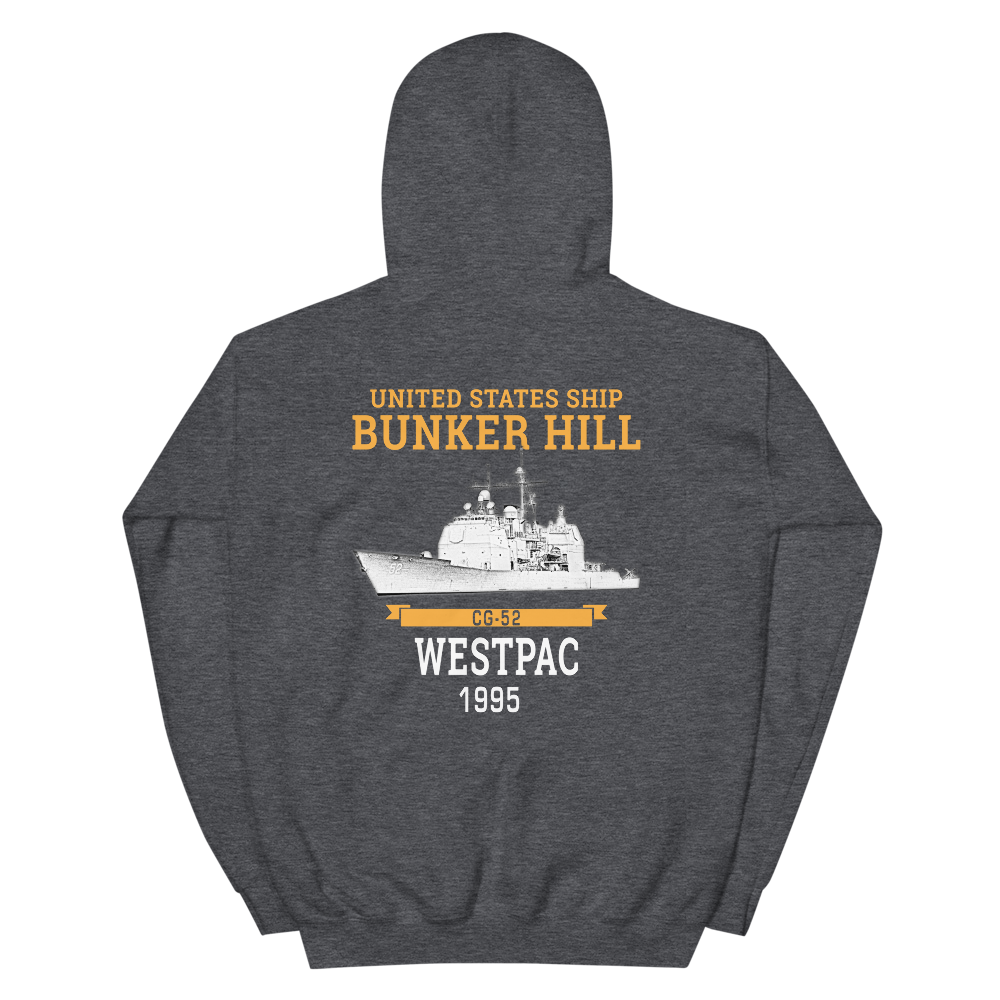 USS Bunker Hill (CG-52) 1995 WESTPAC Unisex Hoodie – back view, heather