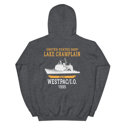 USS Lake Champlain (CG-57) 1995 Unisex Hoodie – back view, heather