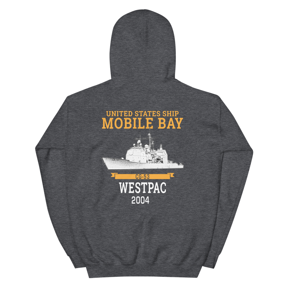 USS Mobile Bay (CG-53) 2004 Deployment Hoodie – back view, heather