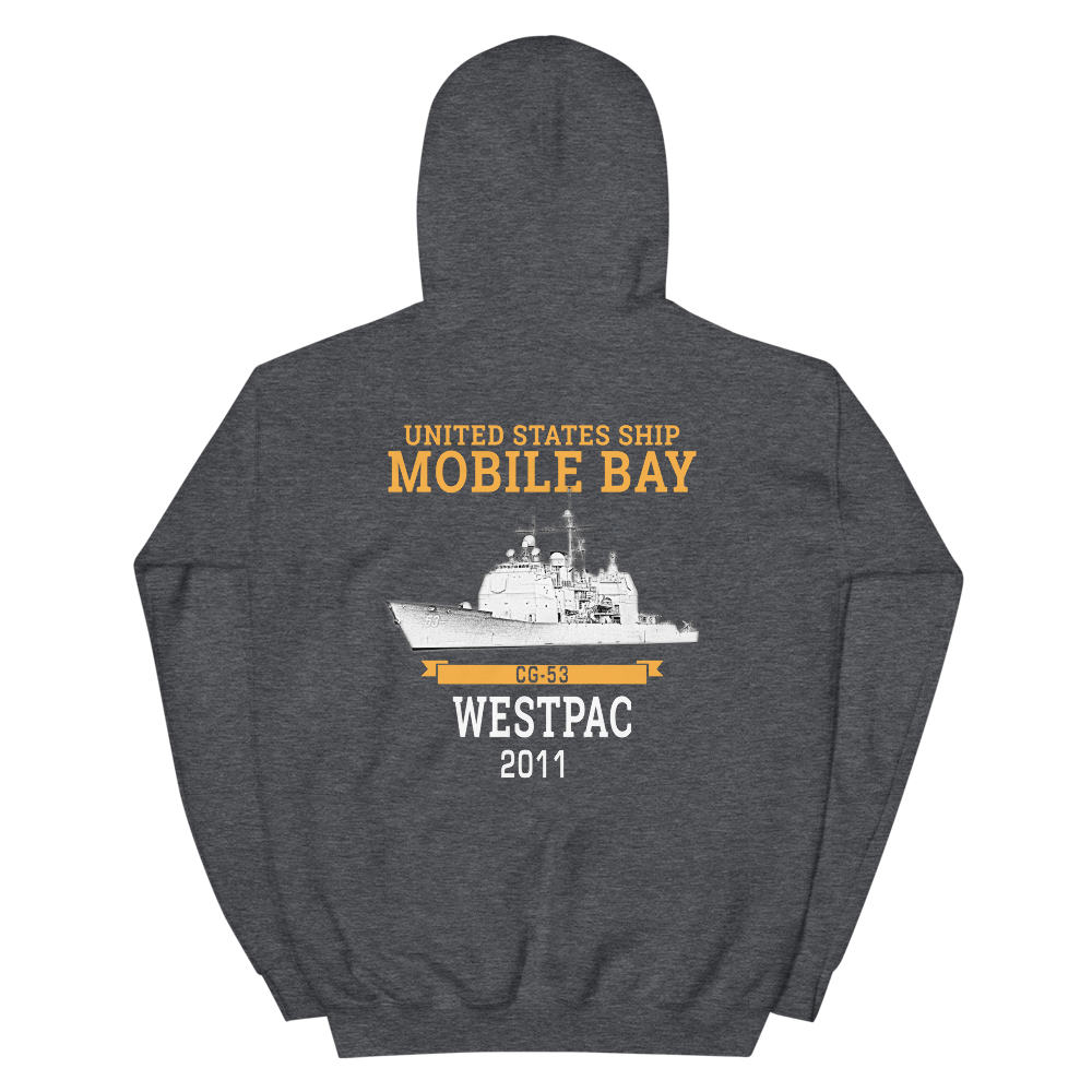 USS Mobile Bay (CG-53) 2011 Deployment Hoodie – back view, heather