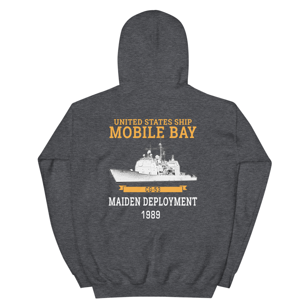 USS Mobile Bay (CG-53) 1989 Deployment Hoodie – back view, heather