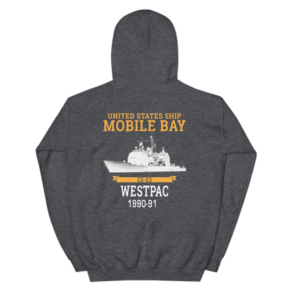 USS Mobile Bay (CG-53) 1990-91 Deployment Hoodie – back view, heather