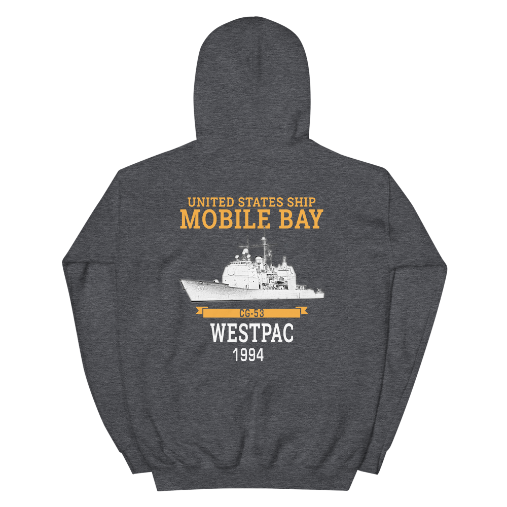 USS Mobile Bay (CG-53) 1994 Deployment Hoodie – back view, heather