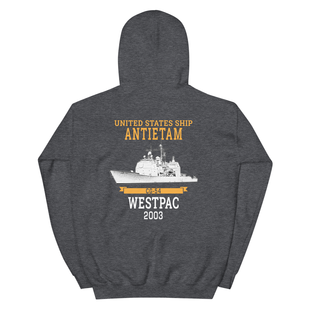 USS Antietam (CG-54) 2003 Deployment Hoodie – back view, heather