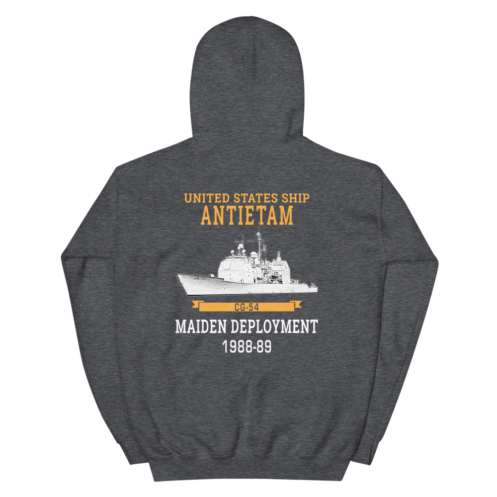 USS Antietam (CG-54) 1988-89 Maiden Deployment Hoodie – back view, heather