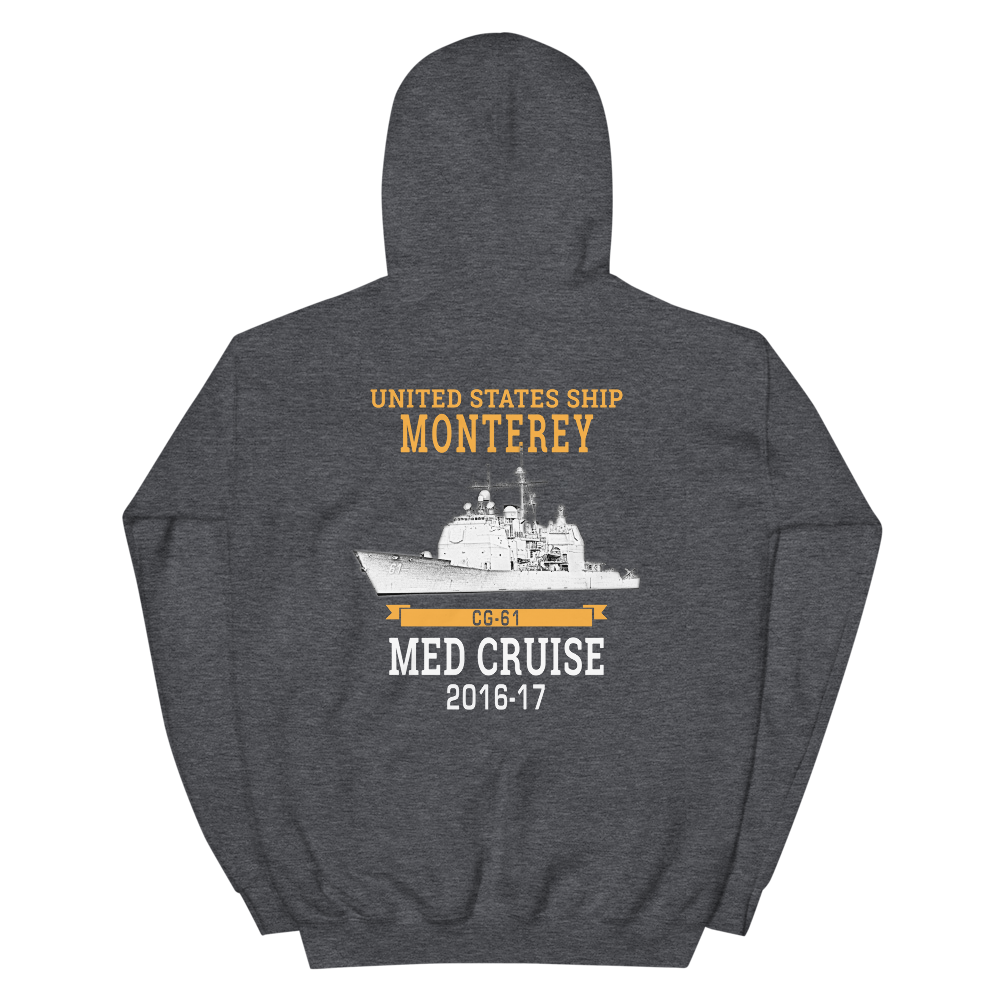 USS Monterey (CG-61) 2016-17 Unisex Hoodie – back view, heather