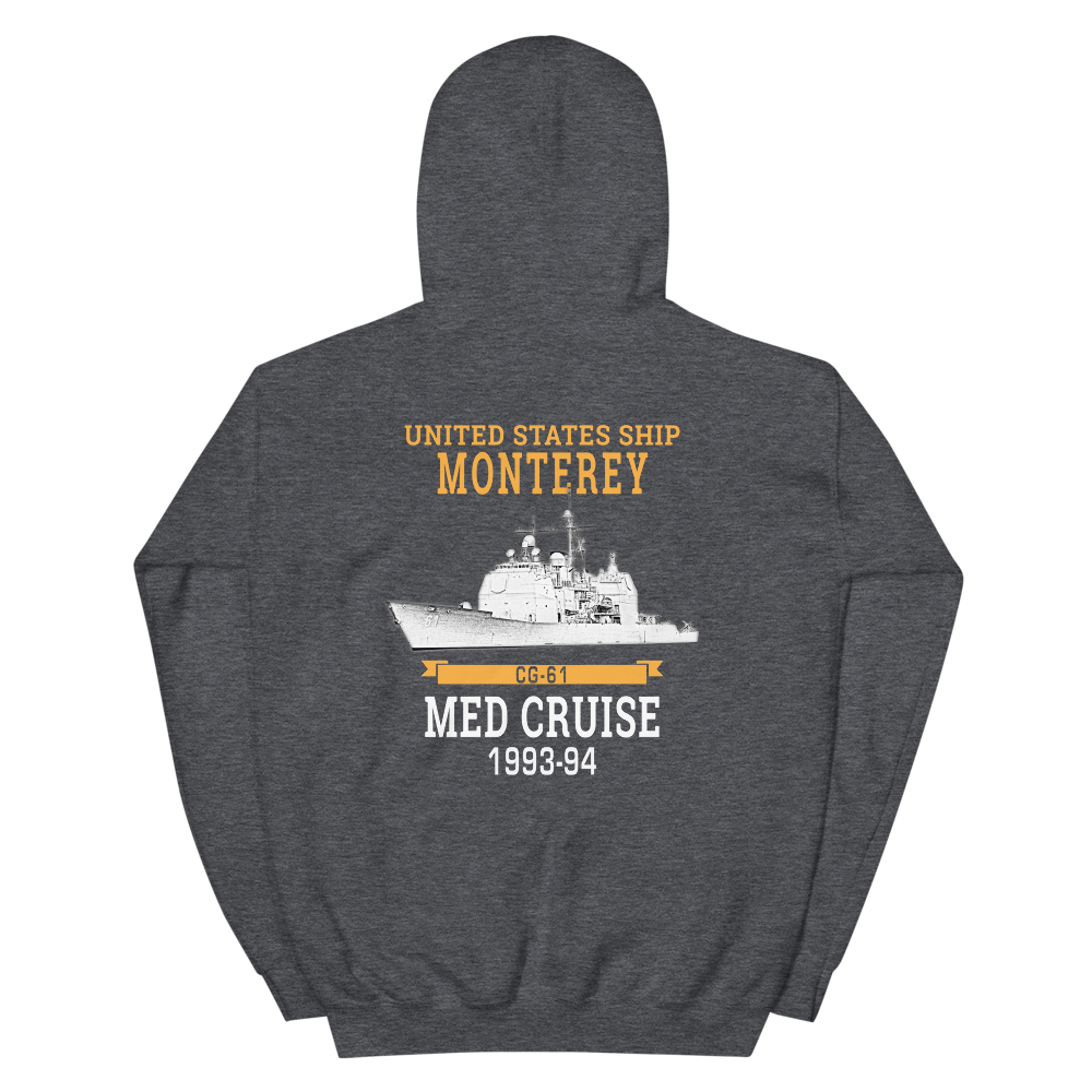 USS Monterey (CG-61) 1993-94 Unisex Hoodie – back view, heather