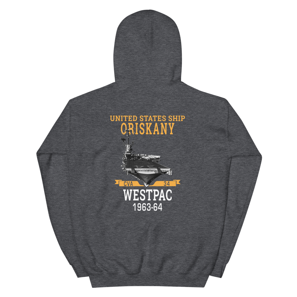 USS Oriskany (CVA-34) 1963-64 WESTPAC Unisex Hoodie – back view, heather