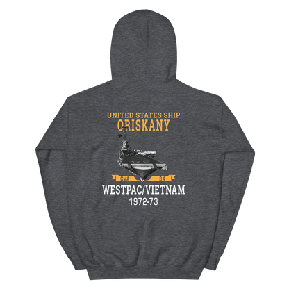 USS Oriskany (CVA-34) 1972-73 WESTPAC/VIETNAM Unisex Hoodie – back view, heather