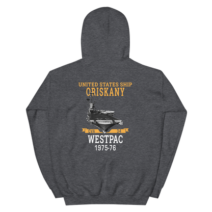 USS Oriskany (CVA-34) 1975-76 WESTPAC Unisex Hoodie – back view, heather