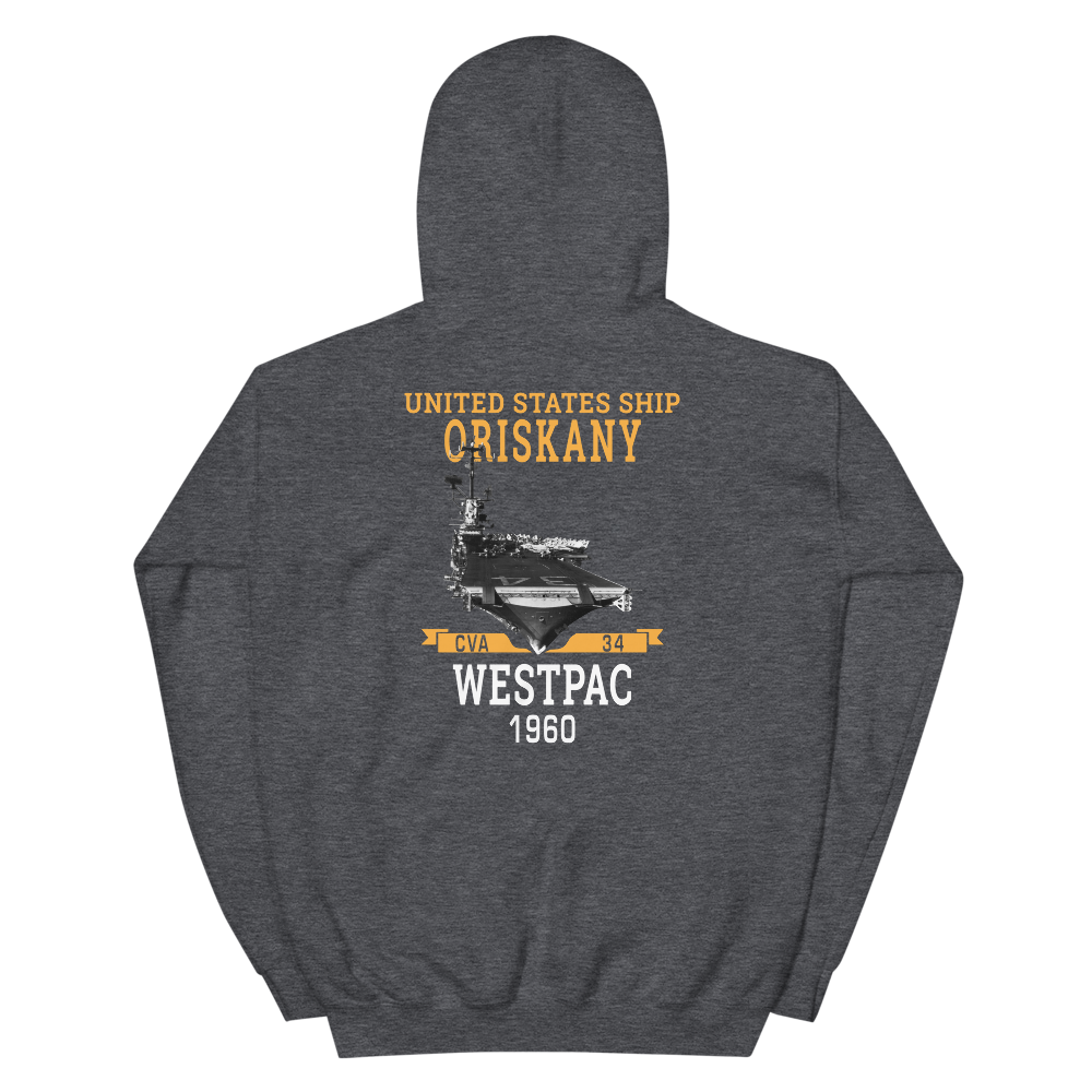 USS Oriskany (CVA-34) 1960 WESTPAC Unisex Hoodie – back view, heather