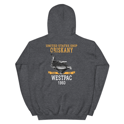 USS Oriskany (CVA-34) 1960 WESTPAC Unisex Hoodie – back view, heather