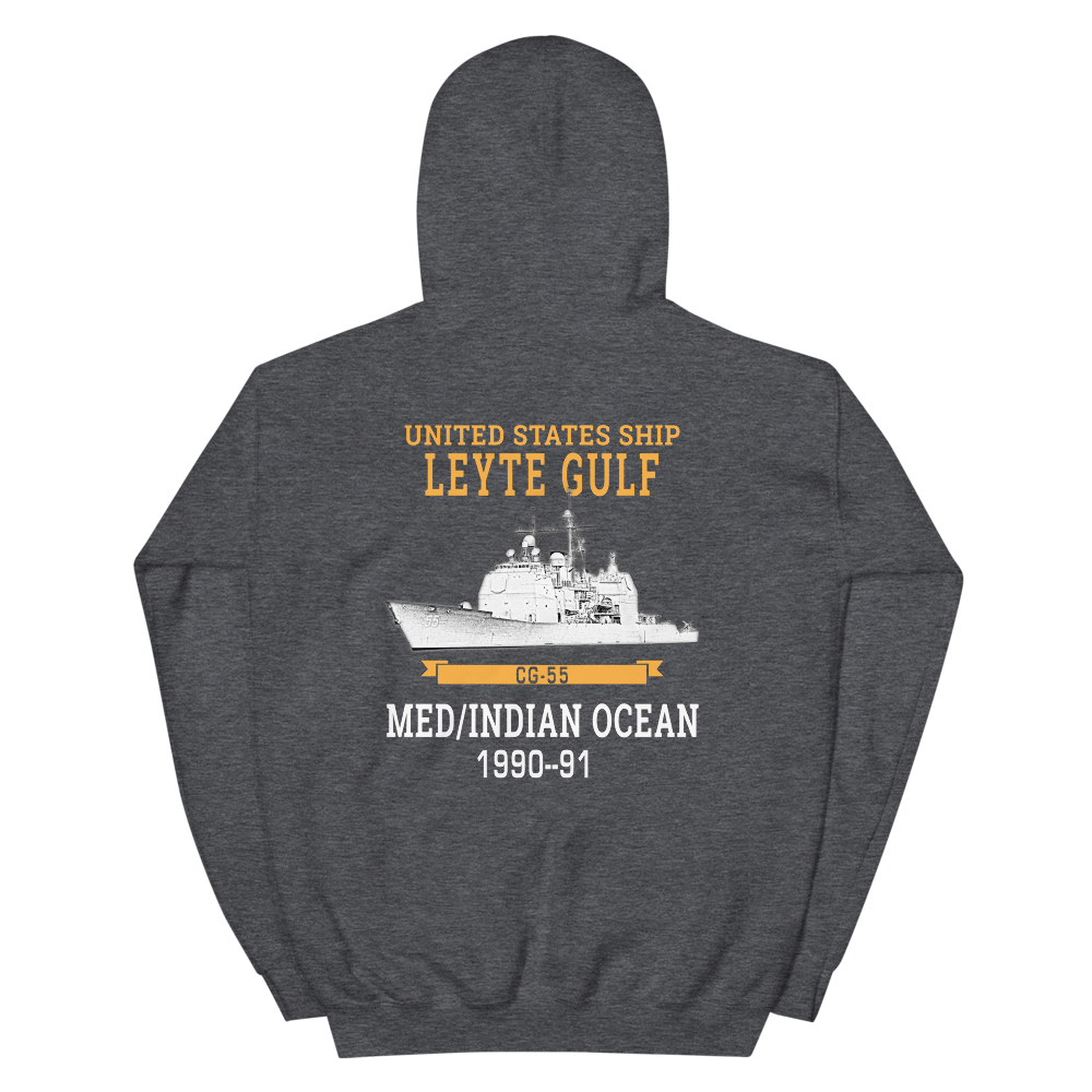 USS Leyte Gulf (CG-55) 1990-91 Deployment Hoodie – back view, heather