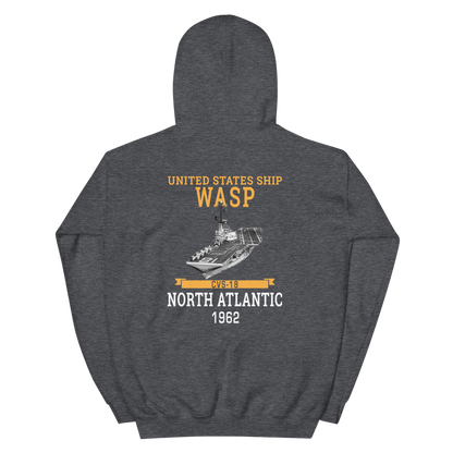USS Wasp (CVS-18) 1962 N. ATLANTIC Unisex Hoodie – back view, heather