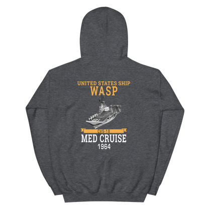 USS Wasp (CVS-18) 1964 MED Unisex Hoodie – back view, heather