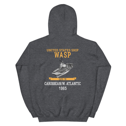USS Wasp (CVS-18) 1965 CARIBBEAN/W. ATLANTIC Unisex Hoodie – back view, heather