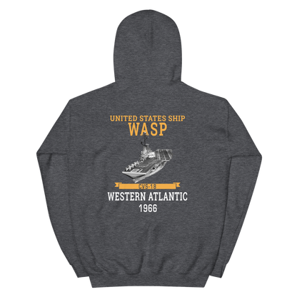 USS Wasp (CVS-18) 1966 W. ATLANTIC Unisex Hoodie – back view, heather