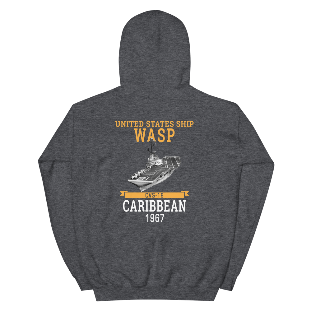 USS Wasp (CVS-18) 1967 CARIBBEAN Unisex Hoodie – back view, heather
