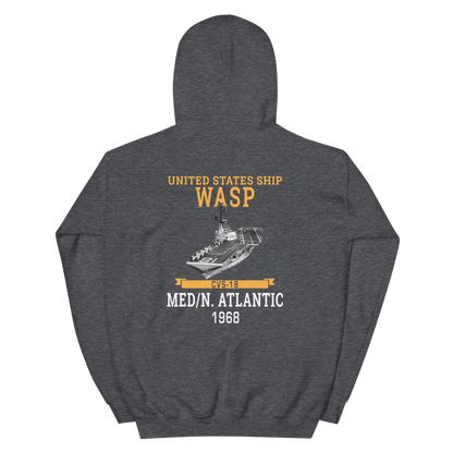 USS Wasp (CVS-18) 1968 MED/N. ATLANTIC Unisex Hoodie – back view, heather
