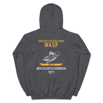USS Wasp (CVS-18) 1971 MED/ATLANTIC/CARIBBEAN Unisex Hoodie – back view, heather